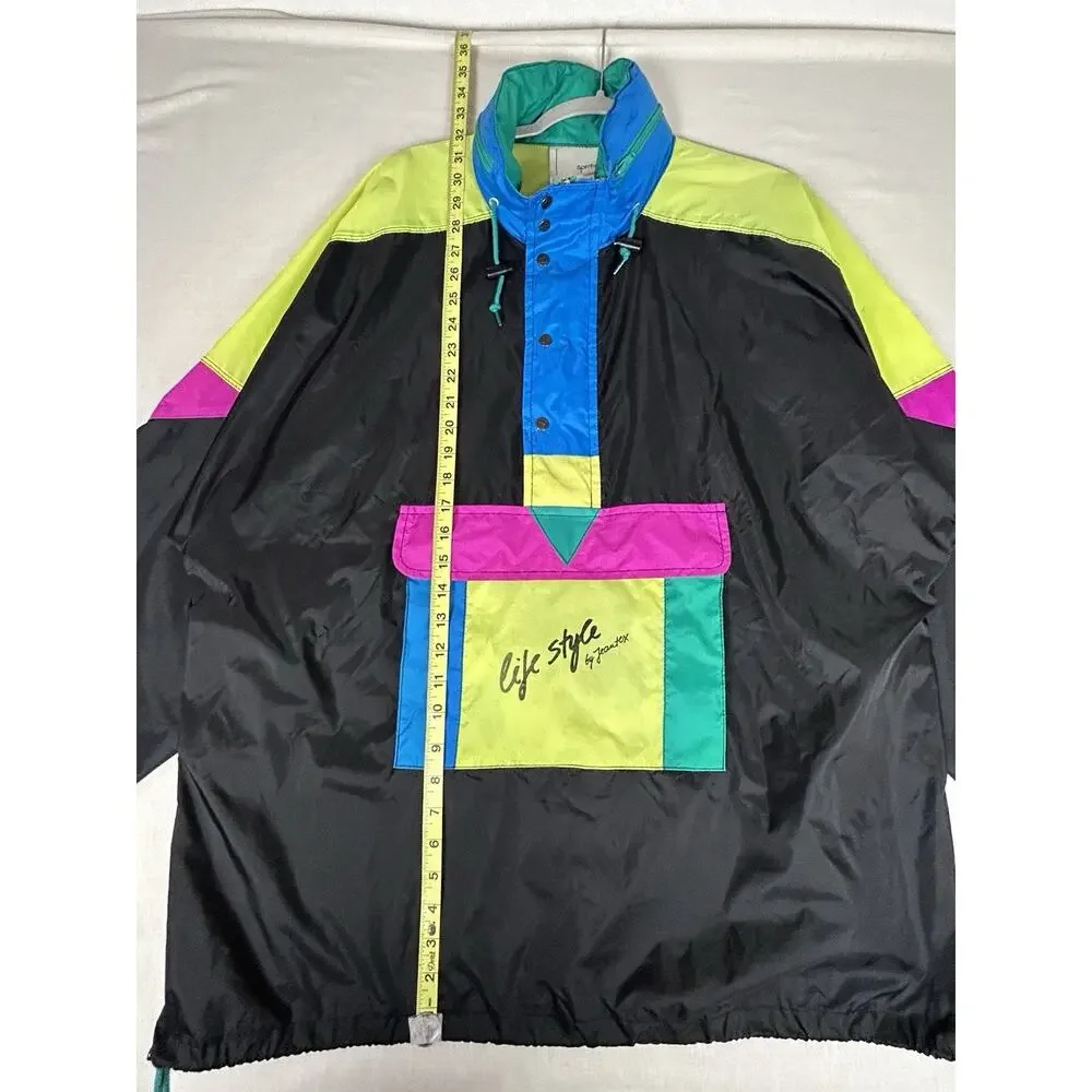 Vintage 80’s 90s Y2K NEON layered color block anorak JACKET 50in 2XL